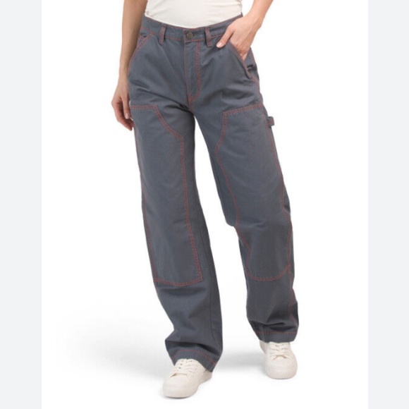 BDG URBAN OUTFITTERS WOMENS BAGGY COTTON CARGO PANTS HIGH WAIST 27 GRAY RED - Picture 1 of 8